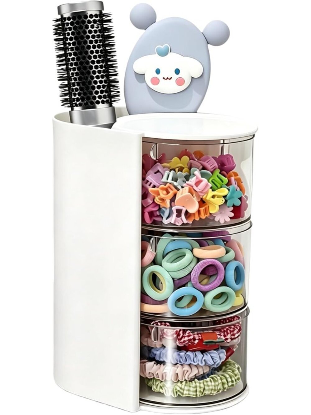 Hair Accessories Organizer with Hair Brush HolderWhite,3-Layer